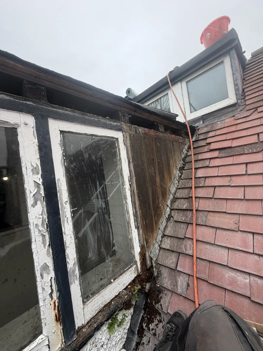 Exposed dormer cheek timber before new lead covering at Ruff Lane, Ormskirk