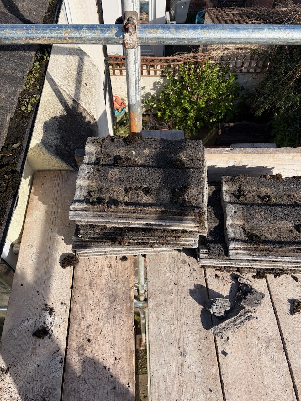 Work around the chimney junction during the Anfield roof replacement