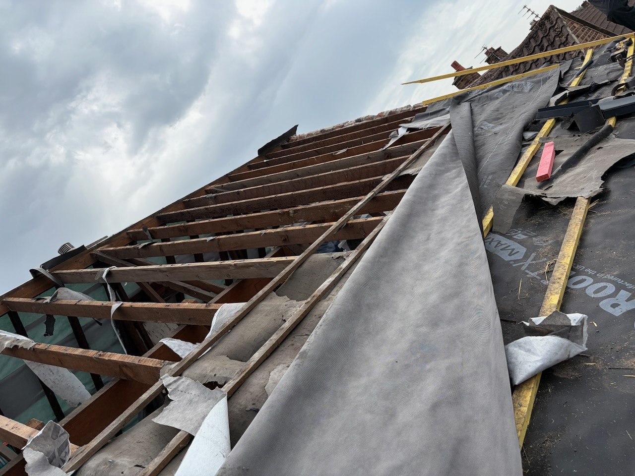 Exposed roof during stripping and renewal