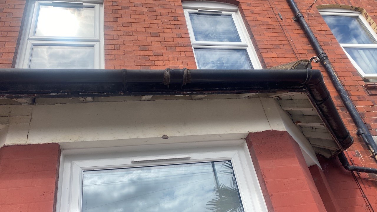 The Waterloo porch before roof replacement