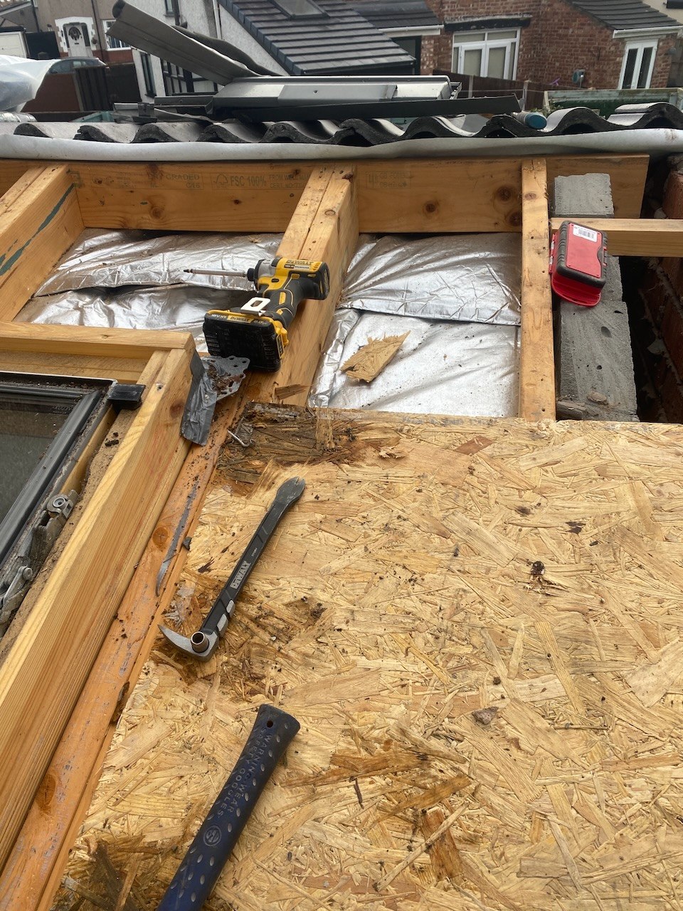 Roof preparation for replacement tiles and Velux in Crosby